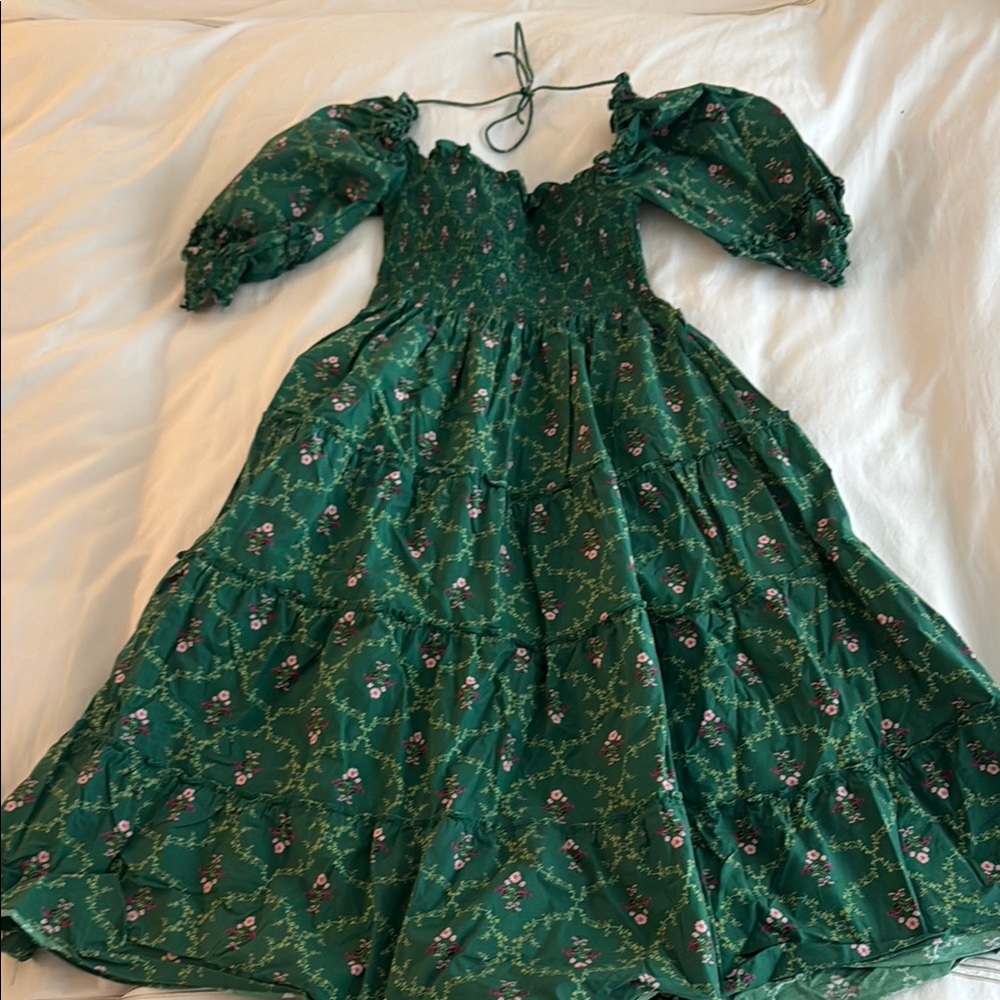 Hill House Green Floral Sleeve Dress